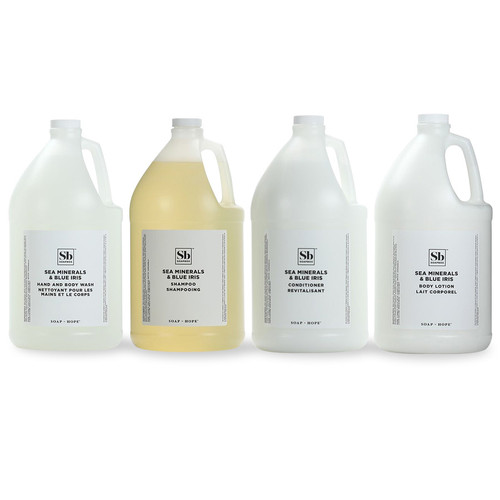 Soapbox Sample Body Care Kit, Sea Minerals and Blue Iris (4 gallon/case)