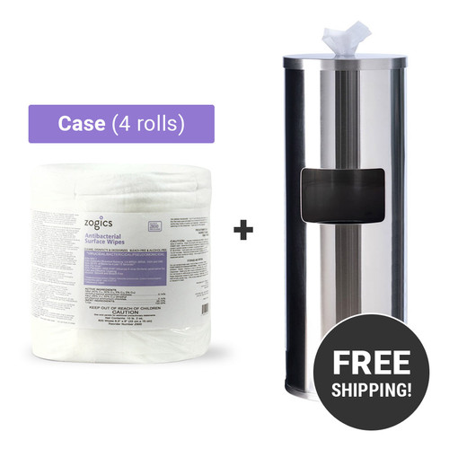 Gym Wipes Floor Dispenser with Door & Antibacterial Wipes Zogics