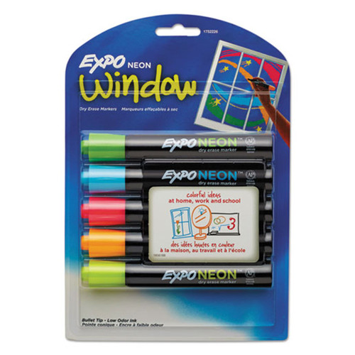 Neon Window Dry Erase Markers, Broad Bullet Tip (5/Pack) | Expo