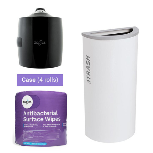 Ex-Cell White Half Round Trash Can with Antibacterial Wipes and Dispenser