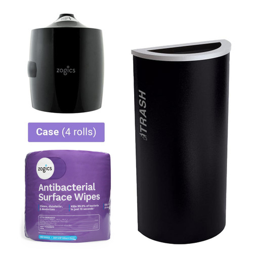 Ex-Cell Black Half Round Trash Can with Antibacterial Wipes and Dispenser