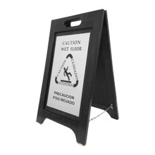 Wooden Wet Floor Sign Bilingual, Black/Nickel Plating (2-Pack) | H1S