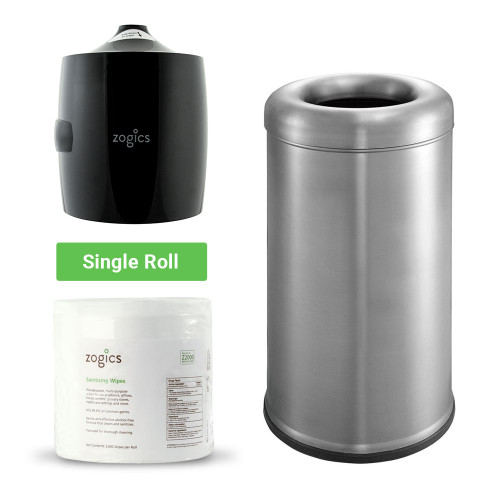 8 Gallon Open Top Trash Can with Sanitizing Wipes and Dispenser