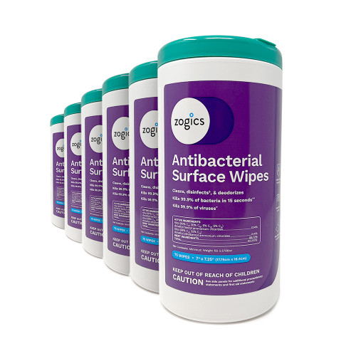 Zogics Antibacterial Disinfecting Wipes (75 Wipes/Canister, 6 Canisters/Case)