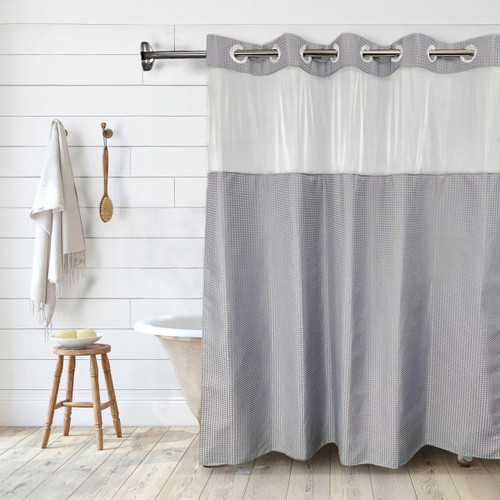 Zogics Hookless Shower Curtain with Snap-In Liner, Grey Waffle, 71" x 74 (2-Pack)