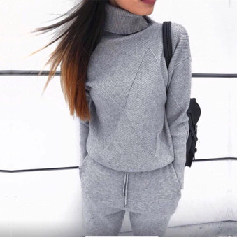 Women Tracksuit Autumn winter Sweatshirts Knitted Turtleneck Suits Casual Jogging 2 Piece Set Knit Pant Sporting Suit Female