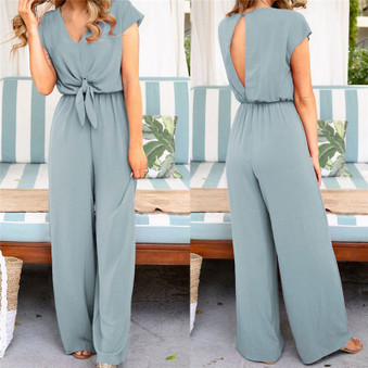 KJ Women V Neck Simple Chic Jumpsuit