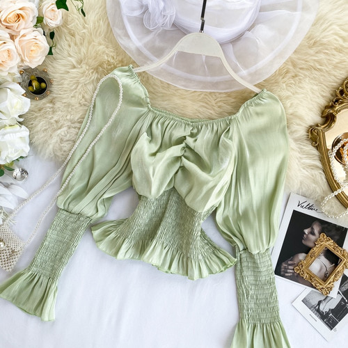 Romantic Pink Shining  Puff Sleeve