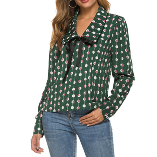 Long Sleeve Chiffon Polka Dot Printed Blouse