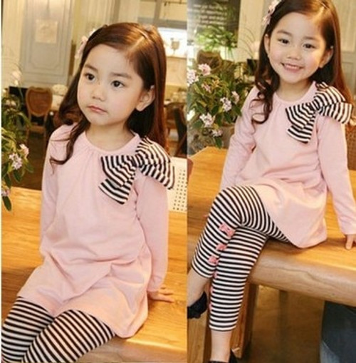 bow+striped leggings 2pcs