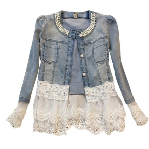  O-neck Jeans Coat Single Breasted Female Top