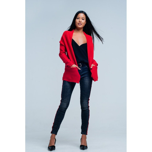 . Red Cardigan With Pockets . Red Cardigan With Pockets