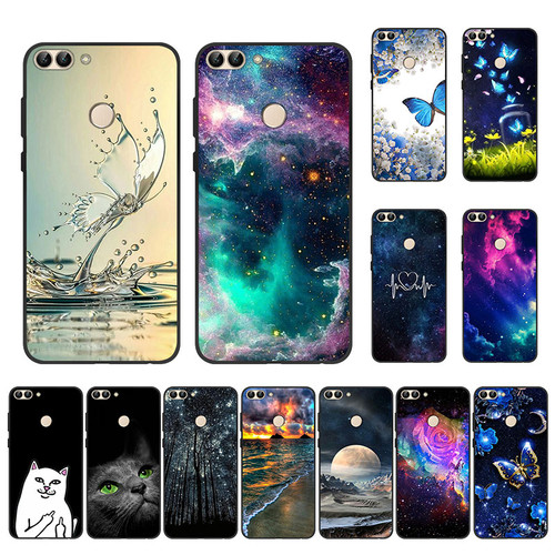  Phone Case 2018 TPU Black Soft Silicone Case FIG-LX1 Back Flowers