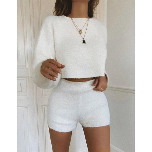 Women Fuzzy Knitted Sweater Matching Sets