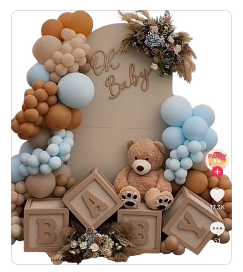 custom arch back drop with 4 baby boxes
