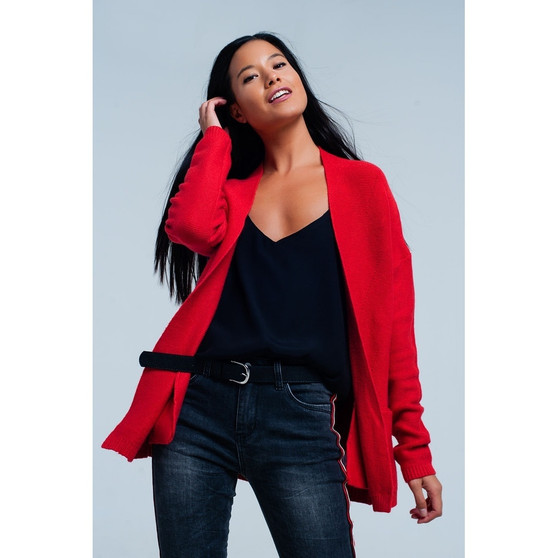 . Red Cardigan With Pockets