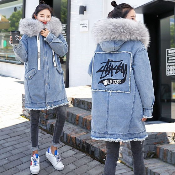 . Women Denim Parka 2019 fur jacket