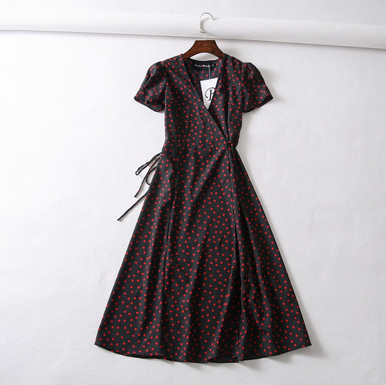 Summer flower dot print wrap dress