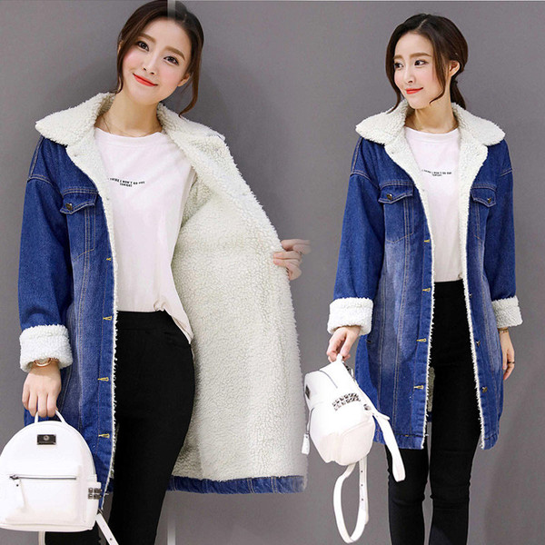 Winter Denim Plus Velvet Thick Jacket Women Long Plus  Size 4XL Cotton Coat Windbreaker Loose Jeans jaqueta mujer chaqueta f2009