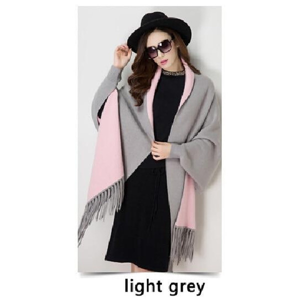 .Cashmere Tassel Batwing Sleeve Scarf Cape
