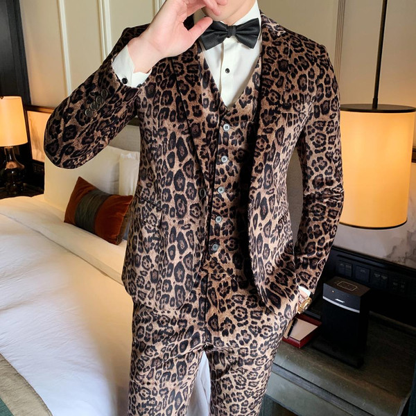Mens Fashion Leopard Printed 3 Pieces Set 