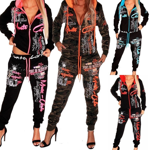 ZOGAA 2019 Spring Autumn Women Sets Sportswear Letter Printed Tracksuit ZOGAA 2019 Spring Autumn Women Sets Sportswear Letter Printed Tracksuit