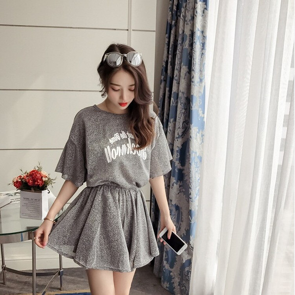 Women Letter Print Mini skirt Set Matching