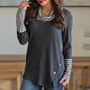 Button Long Sleeve Cowl Neck Knit Lady Pullover  Blouse