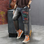 Elastic Waist Cartoon Embroidery Cotton Denim Pants