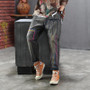 Elastic Waist Cartoon Embroidery Cotton Denim Pants