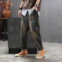 Elastic Waist Cartoon Embroidery Cotton Denim Pants