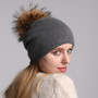 Women's Cap Real Raccoon Fur Pompom Hats
