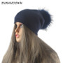 Women's Cap Real Raccoon Fur Pompom Hats