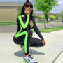 fluorescent stitching zipper  jumpsuit