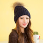 Rabbit Fur Pom Knit Skull Hat Gray Beautiful