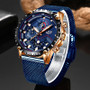 KJ   Top Brand Luxury Stainless Steel Blue Quartz Watch