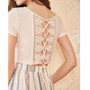 ARTKA 2019 Early Spring New Holiday Style Lace Stitching Strips Backless Bandage Short Sleeve Slim Waist T-shirt Female TA15085X