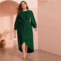 Plus Size Green Lantern Sleeve Wrap Dip Hem Glitter Maxi Dress