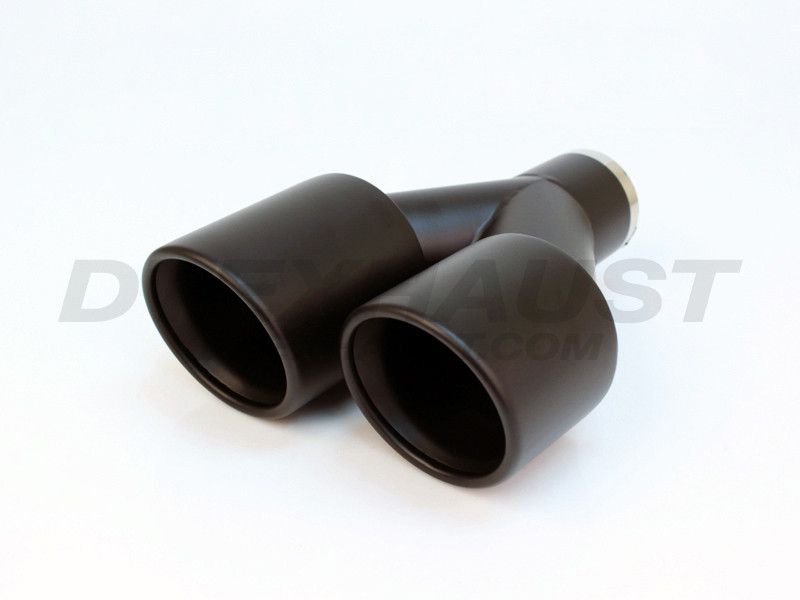 Black Powder Coat Dual 3.5" Double Wall Staggered Rolled Angle Tip 2.25" Inlet
