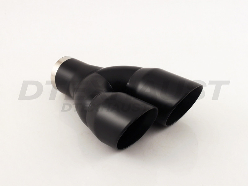 Black Powder Coat Dual 3" Double Wall Staggered Angle Cut Tip 2.25" Inlet