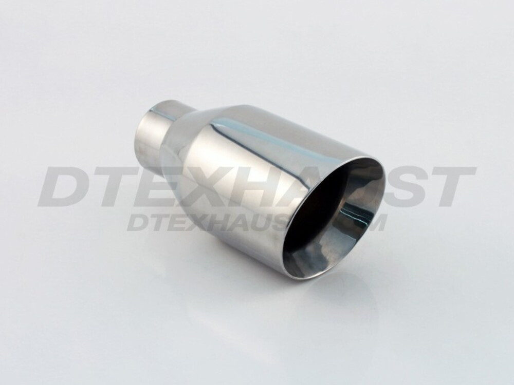Polished Stainless Steel Exhaust Tip Closed Outer Casing Round Slant - 2.25" Inlet - 4.00" Outlet - 8" Long