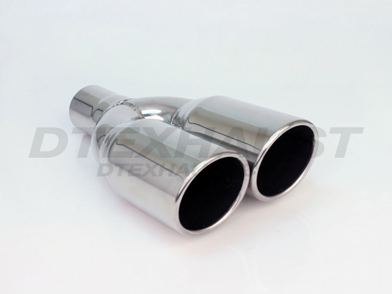 Stainless Steel Dual Rolled Edge Slant Cut Tip 2.25" Inlet Dual 3.5" Outlets