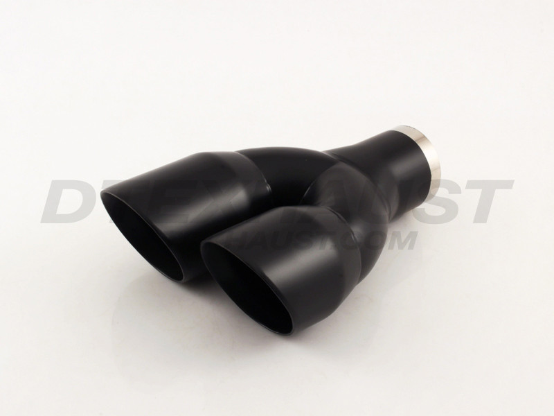 Black Powder Coat Dual 3" Double Wall Staggered Angle Cut Tip 2.25" Inlet-