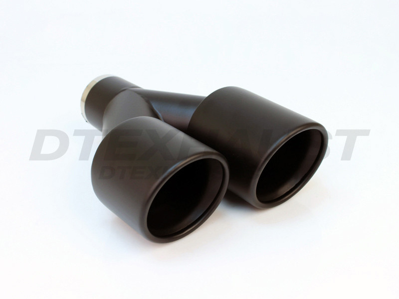 Black Powder Coat Dual 3.5" Double Wall Staggered Rolled Angle Tip 2.25" Inlet- DT24156LBK