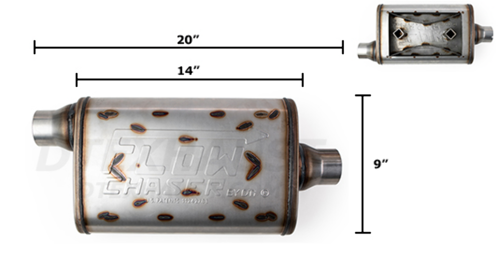 FlowChaser Stainless Steel Reversible Performance Muffler - 2.25" Offset/Center