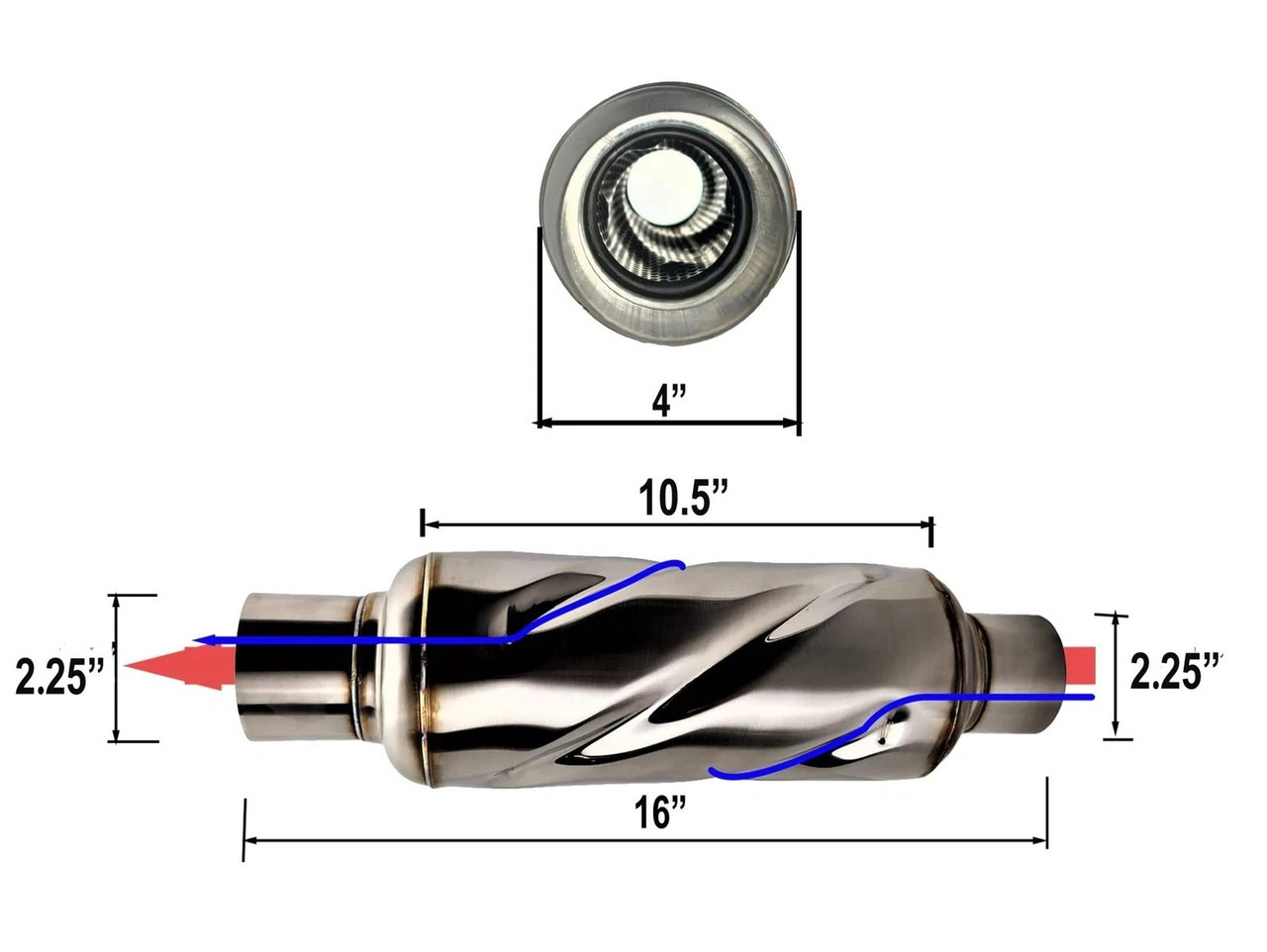 Netami Stainless Steel 2.25" Turbo Exhaust Resonator - Twister Resonator