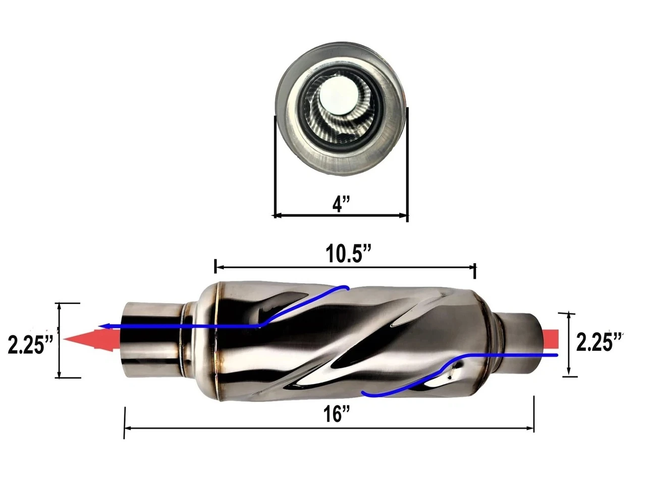Netami Stainless Steel 2.5" Turbo Exhaust Resonator - Twister Resonator