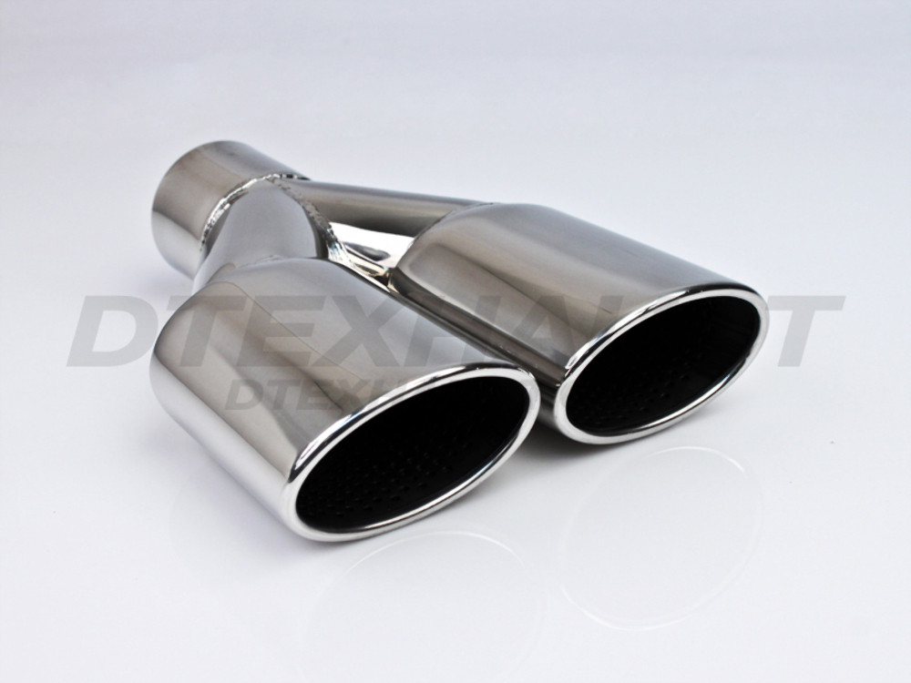 Stainless Steel Dual Oval Round Resonated Parallel 2.25" In 7.25" Out 