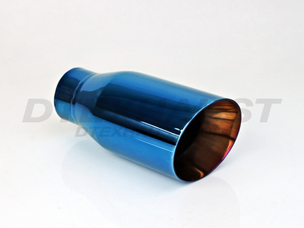 Blue Burned 3.5" Double Wall Angle Cut Exhaust Tip 2.25" In 3.5" Out 8" Long