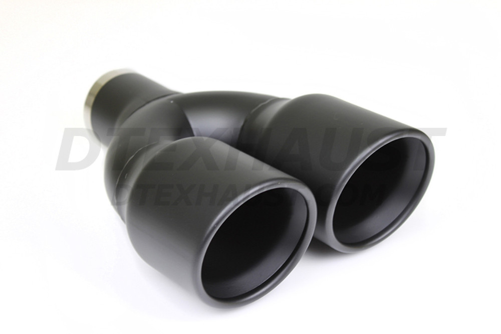 Black Powder Coat 4"x9" Resonated Slant Tip 2.25" In 3.75" Out 9" Long